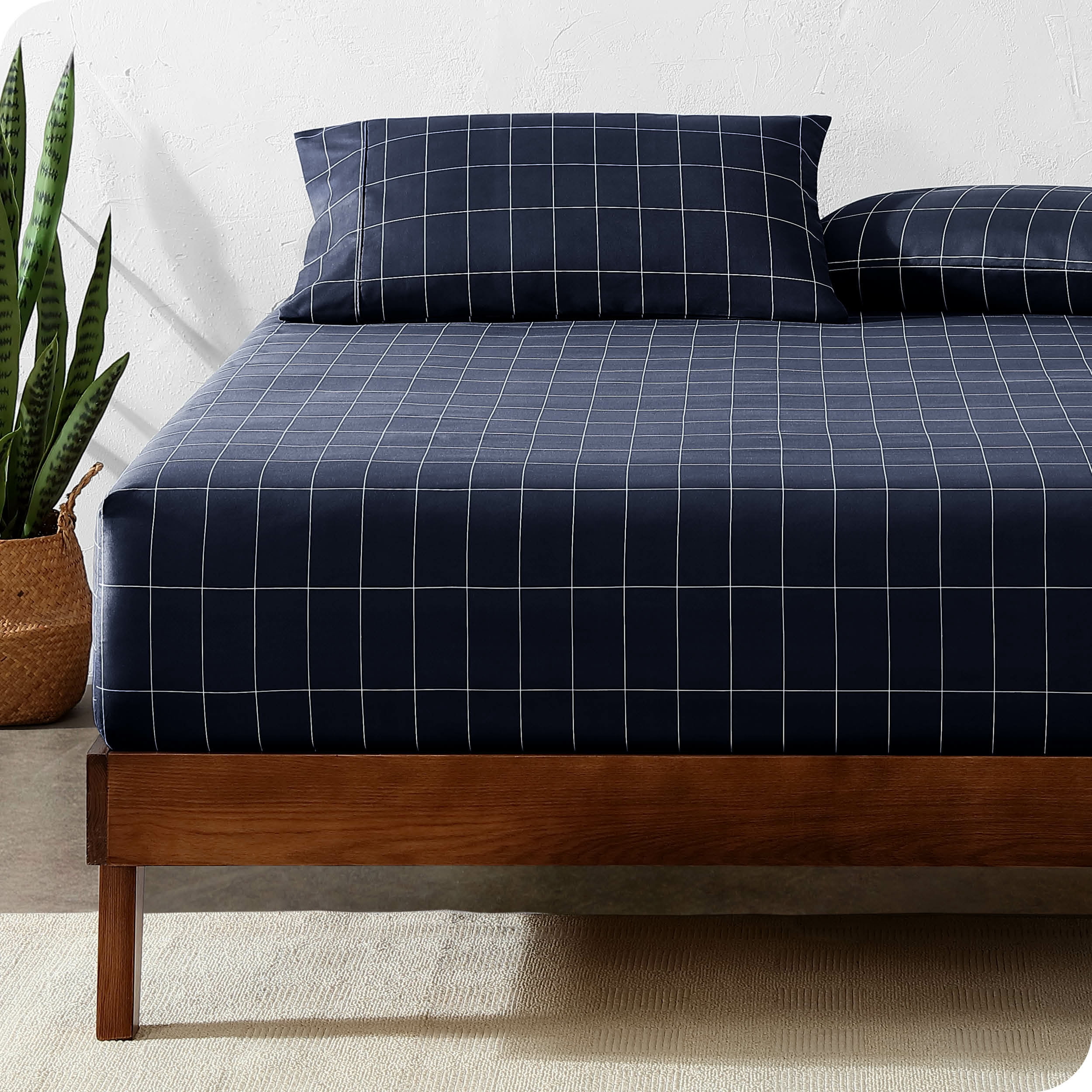 Bare Home Drap-Housse - Premium 1800 Collection - Poche Profonde - Ultra Doux, Résistant aux Plis - Full, à Carreaux - Minuit/blanc