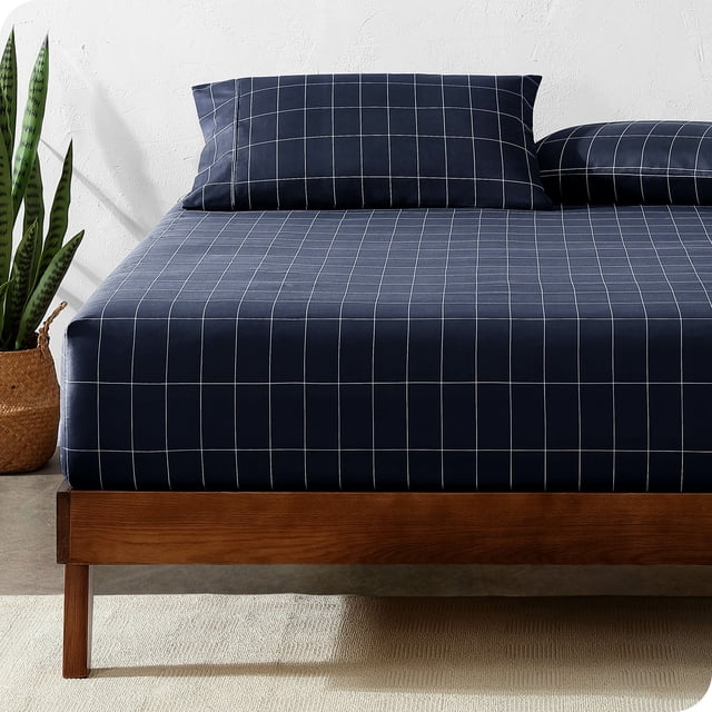 Bare Home Fitted Sheet - Premium 1800 Collection - Deep Pocket - Ultra-Soft Wrinkle Resistant - King, Grid - Midnight/White