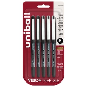 uniball™ Vision Needle Rollerball Pens, Micro Point (0.5mm), Black, 5 Pack
