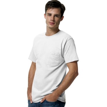 Hanes T-Shirt à Poche pour Hommes Sans Étiquette, 2TG, Blanc