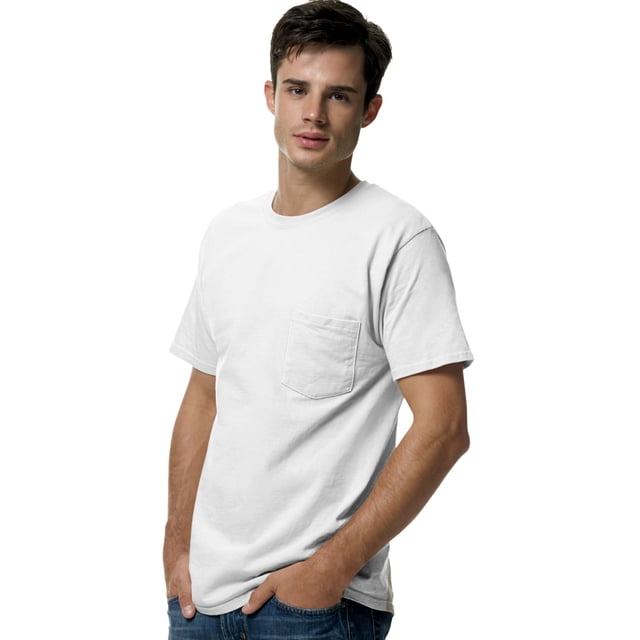 Hanes TAGLESS Men`s Pocket T-Shirt, 2XL, White