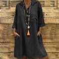 thumbnail image 1 of Jolies Robes d'Été Mode Femmes Ample Col en V Uni Manches 3/4 Robe en Coton et Lin Manches Longues Robe d'Invitée de Mariage en Liquidation, 1 of 8