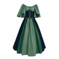 thumbnail image 2 of FcBaudy Robe de Cour pour Femme Style Médiéval Rétro Gothique à Contrastes avec Empiècements, Manches Volantées, Taille à Lacets et Grande Jupe, Robe de Soirée à une Épaule pour Bal, Robes pour Femmes, 2 of 3