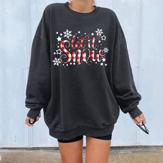 2023 Chandail en Molleton Oversize pour Femmes Imprimé Ample Col Rond Manches Longues Polaire Chandail Ample Tops pour Femmes
