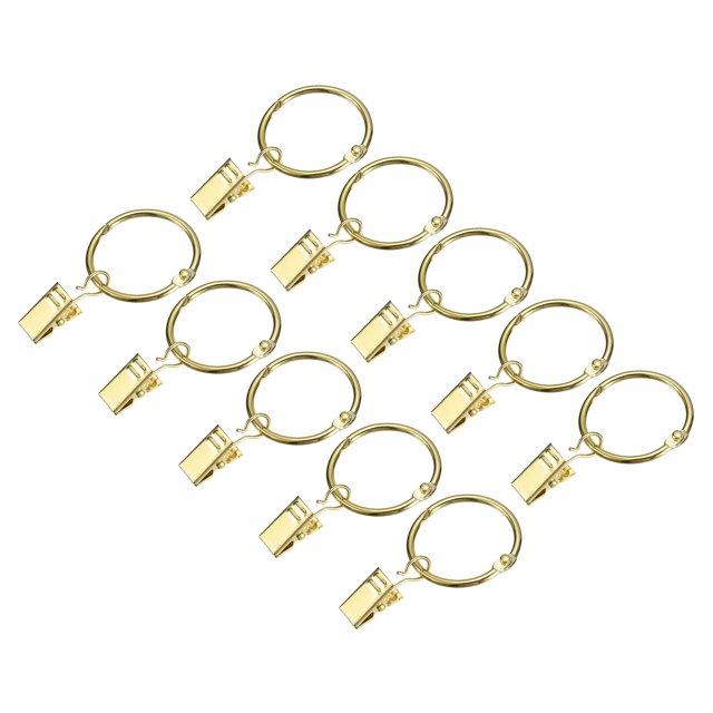 Unique Bargains Anneaux de Rideau avec Pinces, Lot de 36 Anneaux à Pince pour Draperies, Crochets pour Anneaux à Pince de Rideau de 1 Pouce (Or)
