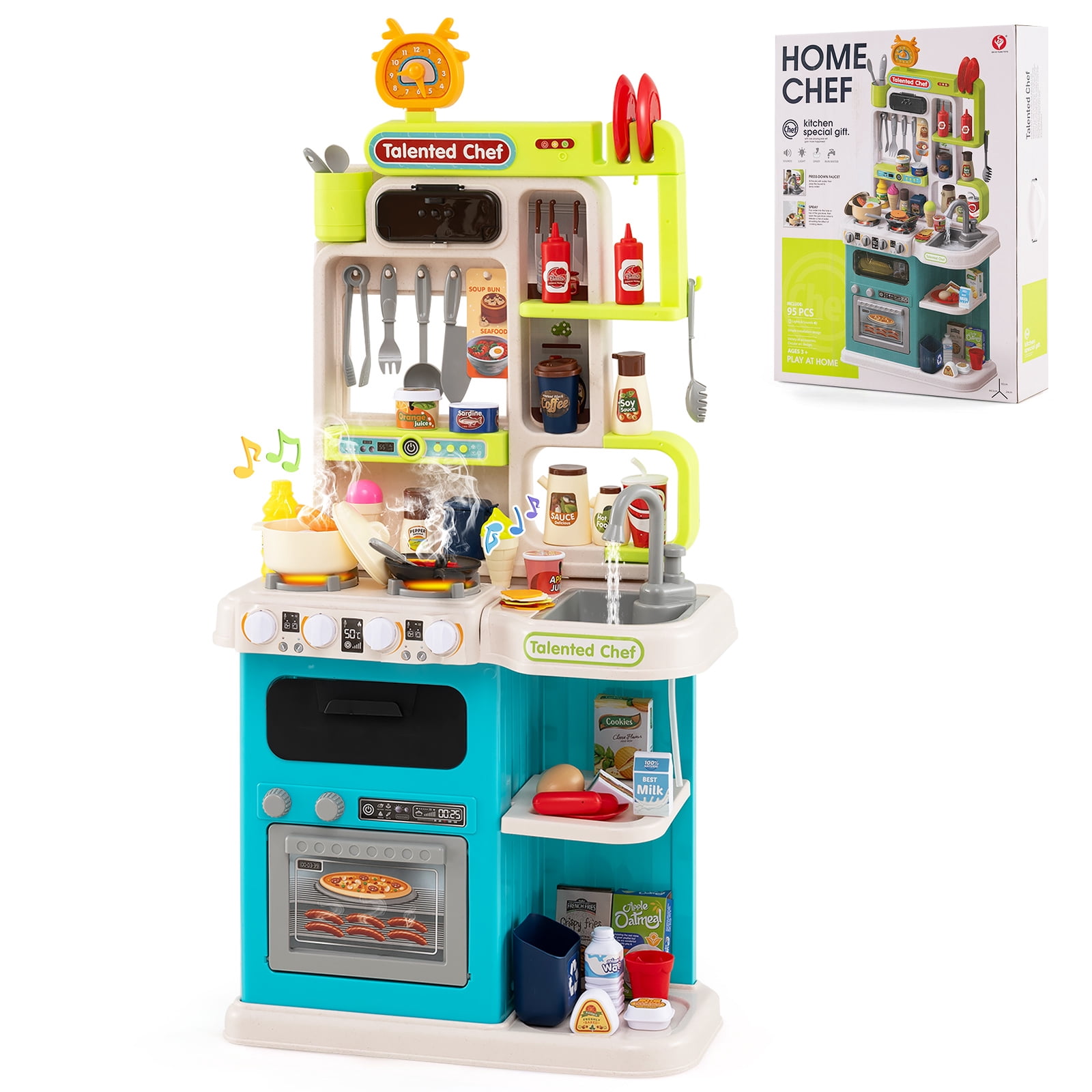 Patiojoy Kids Play Kitchen Set Chef Pretend Kitchen Playset Toy Kitchen Blue