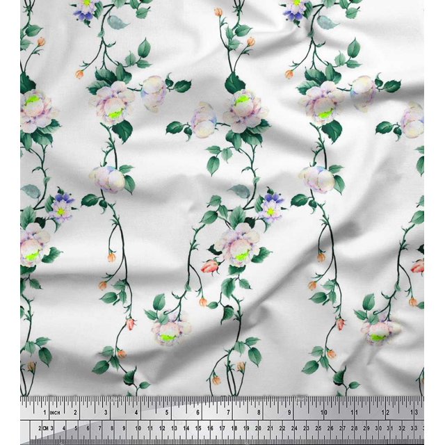Soimoi Rayon Fabric Leaves & Peony Floral Decor Fabric Printed Yard 56 Inch Wide