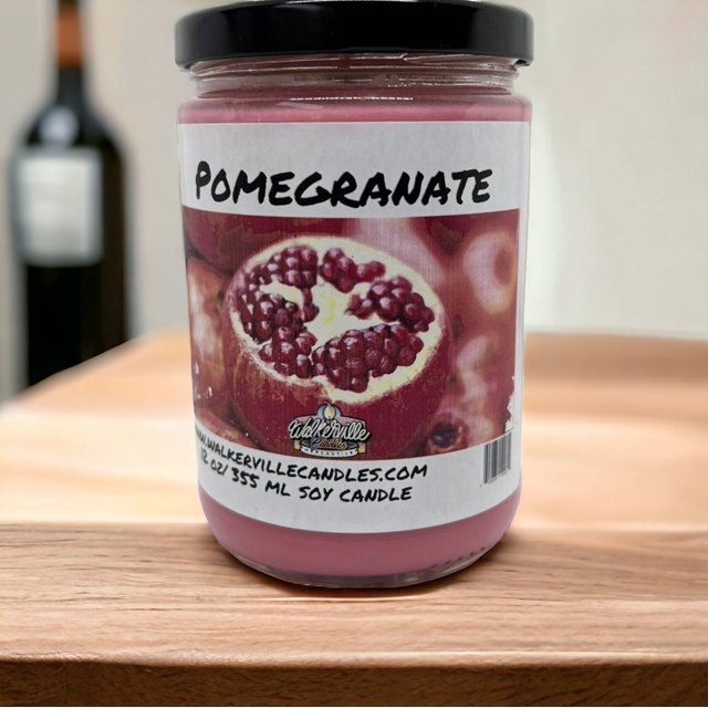 Bougie de 355 ml à la Grenade Vegan à la Noix de Coco et au Soja, Versée à la Main, Écologique, Brûlant Propre, Mèche en Bois Fruitée