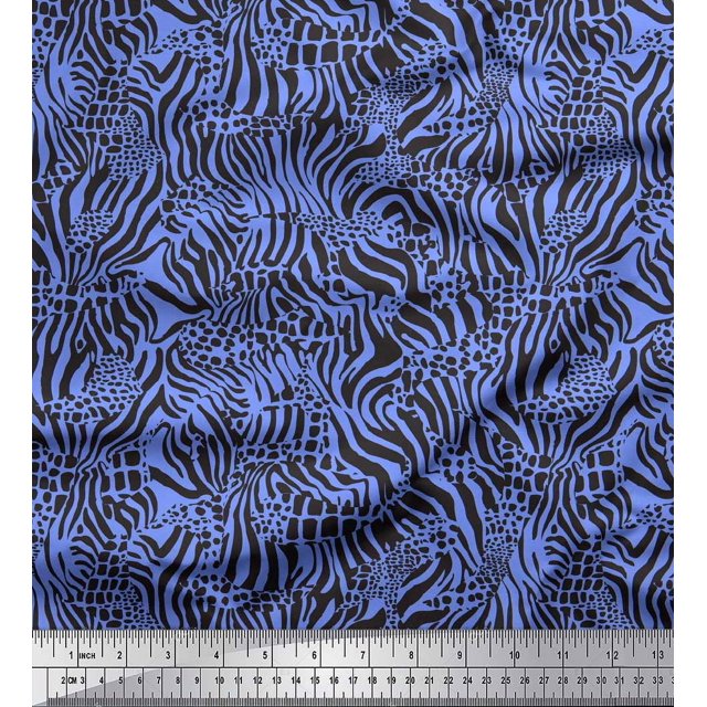 Soimoi Blue polyester Crepe Fabric Leopard & Wild Animal Skin Print Fabric by Yard 42 Inch Wide
