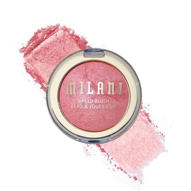 Milani - Fard à Joues Cuit - 01 Dolce Pink - 1 Pce Fard à Joues en Poudre Dôme Cuit en Dolce Pink, Teintes Satinées Rose Chaud et Scintillantes avec Couvrance Modulable et Richement Pigmentée, Plateau compact Montré au Centre-devant; Utilisé Souvent comme alternative au Fard à Paupières de Voyage.