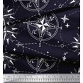 thumbnail image 3 of Soimoi Blue polyester Crepe Fabric Direction Compass Nautical Print Fabric by Yard 52 Inch Wide, 3 of 5