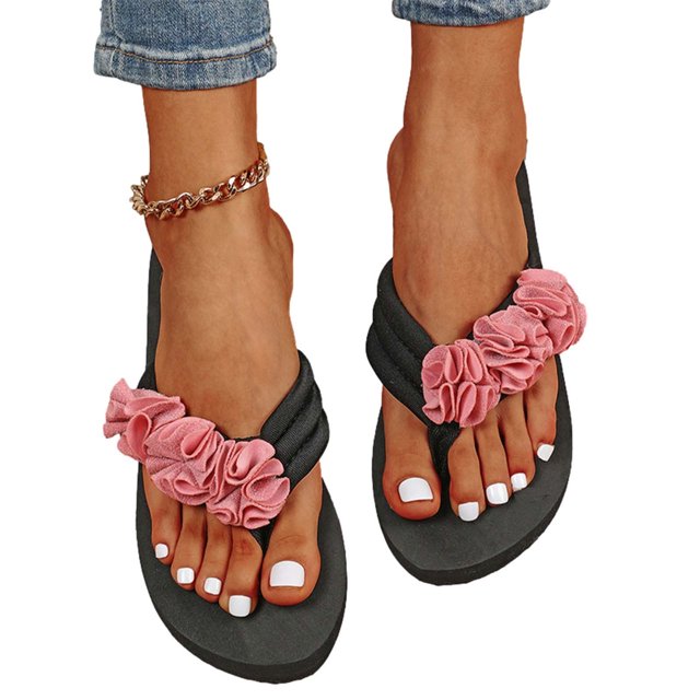 Dvkptbk Sandales Femmes Mode Chaussures pour Femmes Décontractées Bout Rond Talon Compensé Pantoufles Florales Sandales de Plage Chaussures pour Femmes