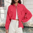 thumbnail image 2 of Baberdicy Distressed Denim Jackets for Women - Fall/Winter Vintage Loose Fit (Oversized, Ragged Hole Design) Red M, 2 of 6