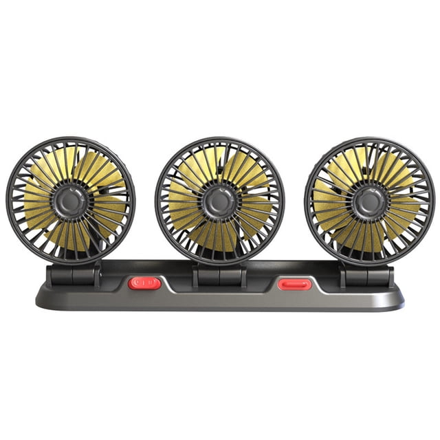 Car USB Triple Head Fan - 360° Adjustable, 12V/24V Compatible, Silent Cooling for Trucks/SUVs/RVs (Black)