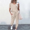 thumbnail image 2 of Chbgutlmr Ensembles d'Entraînement pour Femmes 2 Pcs T-Shirts à Col Rond à Manches Courtes Pantalons Joggers Confortables Tenues Athlétiques d'Été, 2 of 5