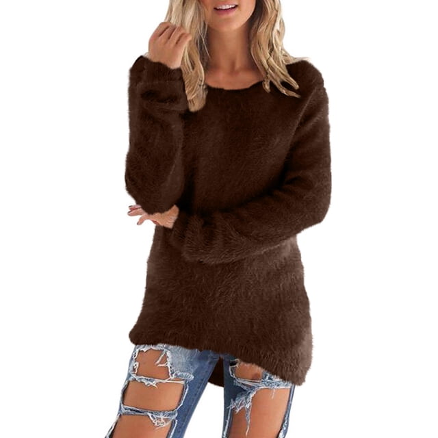 Yuyuzo Women Sweaters Fuzzy Fleece Tops Long Sleeve Tops Crewneck Pullover Tops Basic Plus Size Blouses