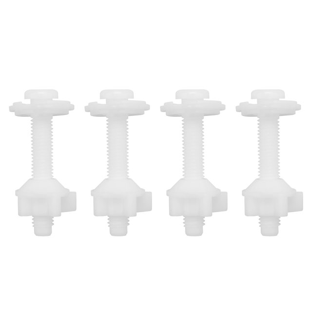 Ensemble de 4 Vis de Charnière de Toilette avec Écrous et Rondelles en Plastique, Pièces de Rechange pour Toilette. Comprend Quatre Boulons en Plastique Blancs, Rondelles et Écrous Conçus pour le Remplacement de Charnière de Toilette. Matériau Durable et Résistant à la Corrosion, Convient à la Plupart des Toilettes. Idéal pour les Réparations et les Remplacements de Quincaillerie de Toilette.