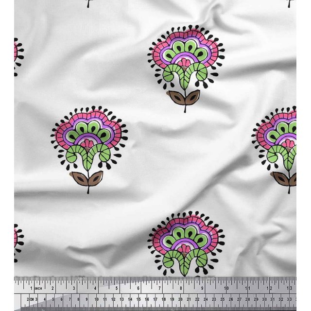 Soimoi Polyester Crepe Fabric Leaves & Floral Block Fabric Prints by Yard 42 Inch Wide