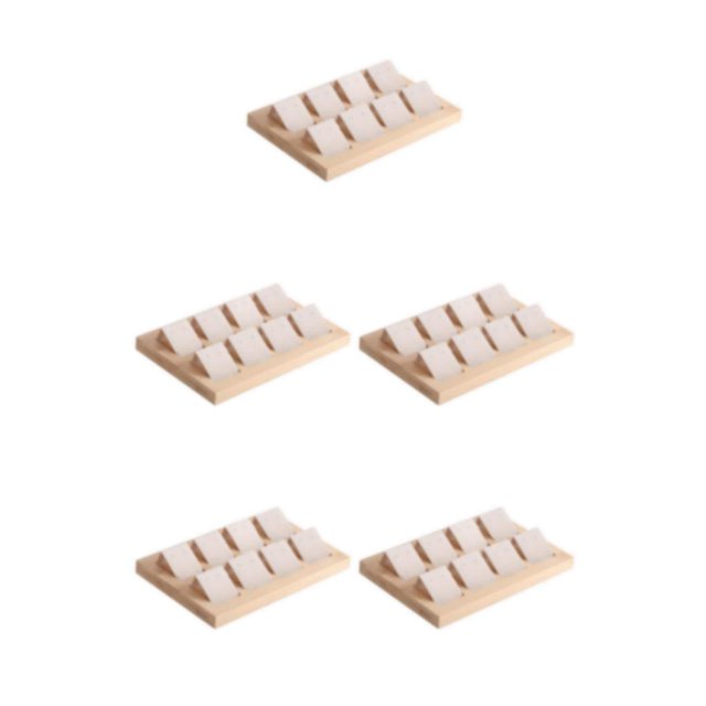kurtrusly Wood Earring Card Holder w/ Tray Jewelry Display for Accessory 8 Pair Cream 5Set