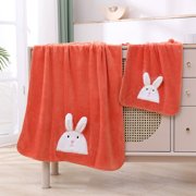 Czzoypi Easter Bunny Bath Towel Set, Thickened Coral Velvet Absorbent Quick Dry Towels, Easter Gift for KidsBath Washcloth Hand Towel Set, Orange