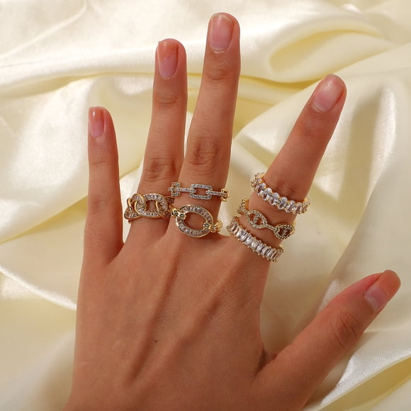Gold Plated Cubic Zirconia Gold Rings for Women-6pcs