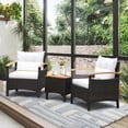 thumbnail image 3 of Costway 3PCS Patio Rattan Furniture Set Wooden Armrest Table Top Cushioned Deck, 3 of 10