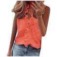 thumbnail image 1 of Women's Casual Solid Color Ruffle Collar Long Sleeve Ruffle Shirt Blouse V Neck Short Sleeve Shirt Tops, 1 of 9