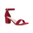 thumbnail image 1 of BLISSFUL STEP Women's Shoes Open Toe Mid Block Heel Ankle Strap Faux Suede Sandals Deep Red 5, 1 of 8