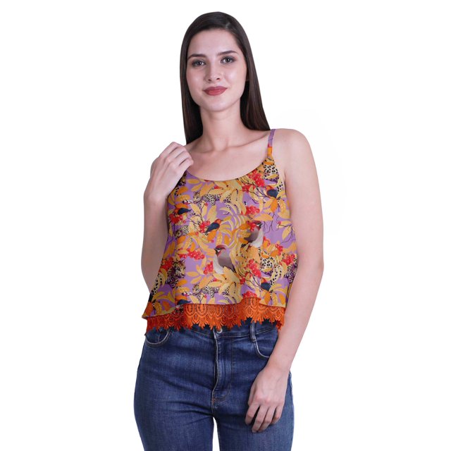 Moomaya Camisole Courte à Bretelles Spaghetti Imprimée pour Femmes, Hauts d'Été