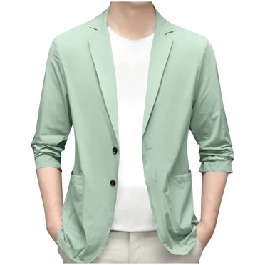 WRKEKC Mens Business Casual Blazer Solid Color 3/4 Sleeve Notch Lapel Pockets Regular Fit Daily Office Wear Jacket Outerwear for Men