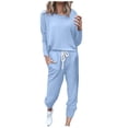 thumbnail image 1 of Mrat Womens Two Piece Outfits 2 Piece Jogging Sets Solid Polyester Long Sleeve Sweatsuits Sets Two Piece Track Suits Drawstring High Waist Pants Set Comfy Outfits D-Blue L, 1 of 5