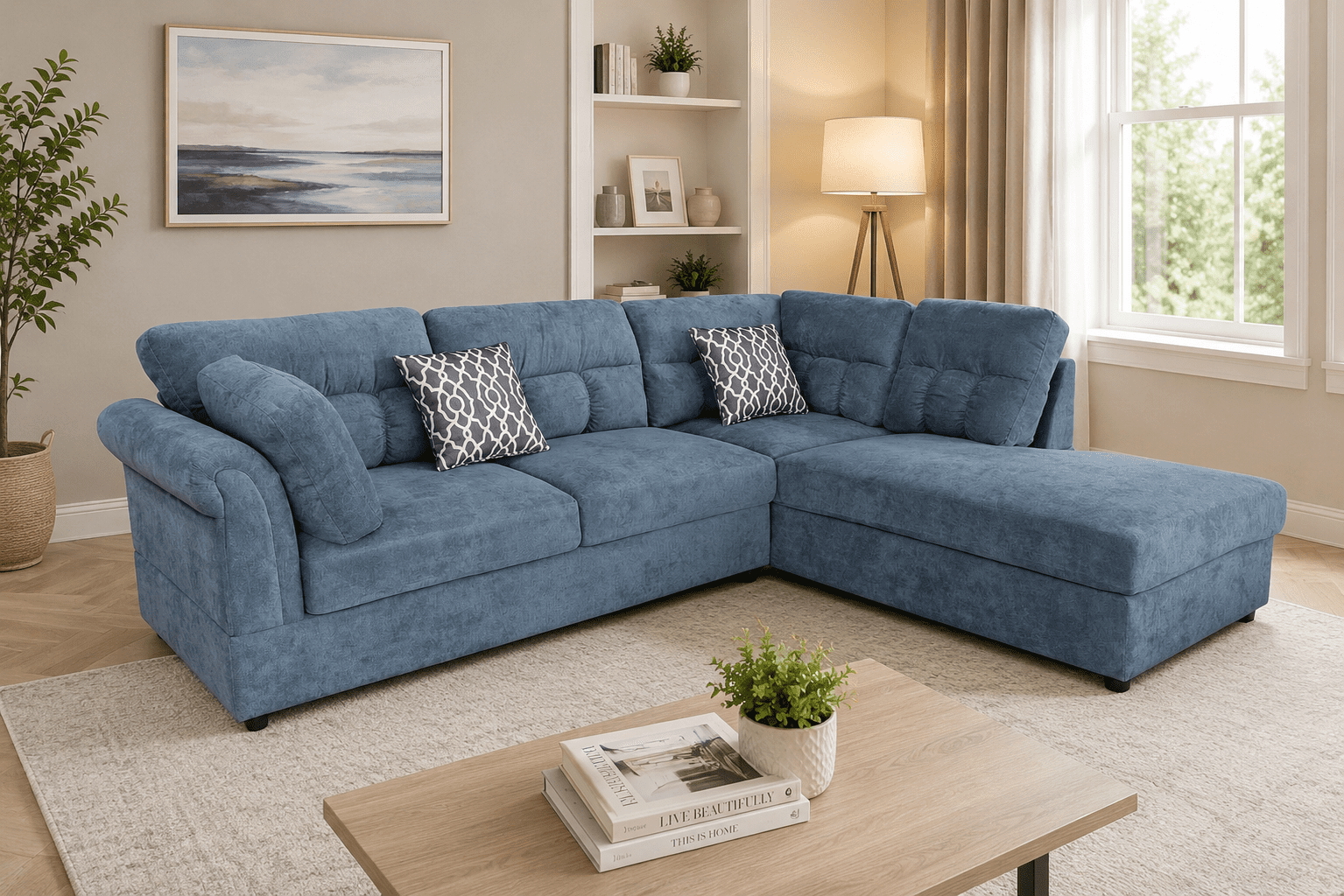 Canapé d'angle moderne en tissu gris K-Living pour salon