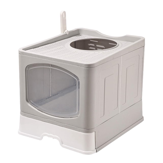 Bunblic Fully Enclosed Hooded Cat Litter Box Cat Toilet Removable Reusable Front Entry Top Exit Drawer Type Cats Potty Pet Litter Box Gray