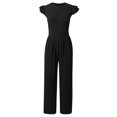 thumbnail image 4 of TrendOFT Womens Jumpsuits Dressy Summer Casual Knit Ruffle Cap Sleeve Solid Sleevelss Crew Neck Rib Womens Rompers One Piece Overalls Black S, 4 of 5