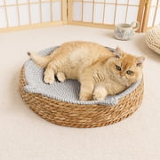 TopLLC Breathable Rattan Pet Bed Round Shaped Dog Mat For Pet Cozy Sleeping Cushion Deep Pet Supply For Relaxation Wood cat Bed