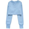 thumbnail image 4 of AherBiu Hauts Courts pour Femmes à Manches Longues d'Automne, T-Shirts à Col Rond, Épaules Tombantes, Confortables, Rembourrés, Chauds, 4 of 5