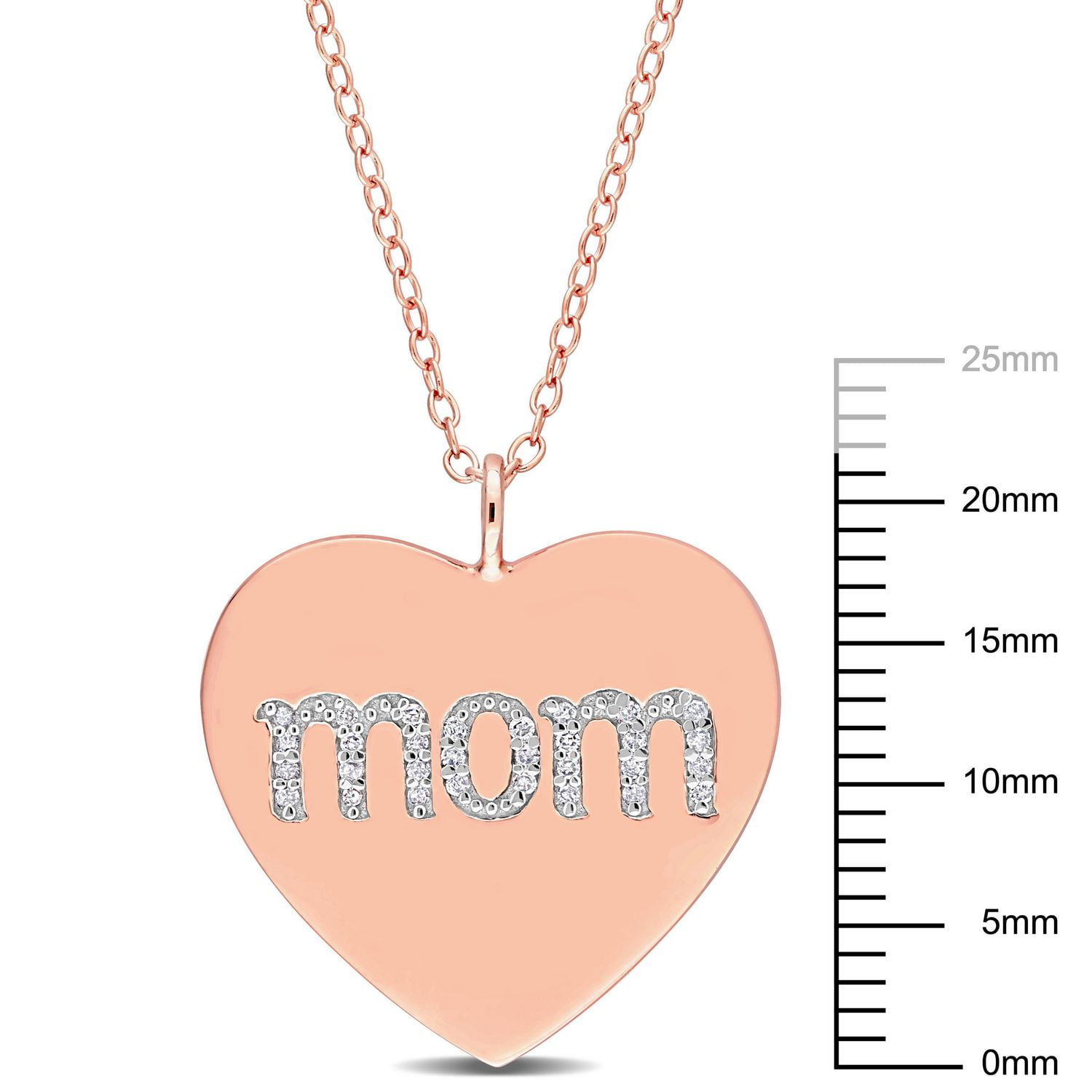 Collier coeur "Mom" Miabella avec 1/10 Carat poids total de diamant en Argent Sterling plaqué Rhodium Rose