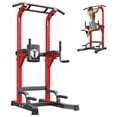 thumbnail image 1 of Soges Power Tower Dip Station Pull Up Bar Workout Multi-Function Adjustable Height Strength Training Equipment for Home Gym, Red, 1 of 10
