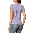 thumbnail image 3 of INSPIRE CHIC Women's Summer Dots Print Ruffle Stand Collar Button Down Blouse Shirts S Purple, 3 of 7