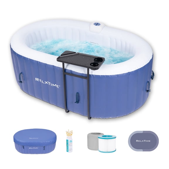 RELXTIME  75x47inch  Inflatable Hot Tub 2 Person  Oval Outdoor Portable Spa, Blue