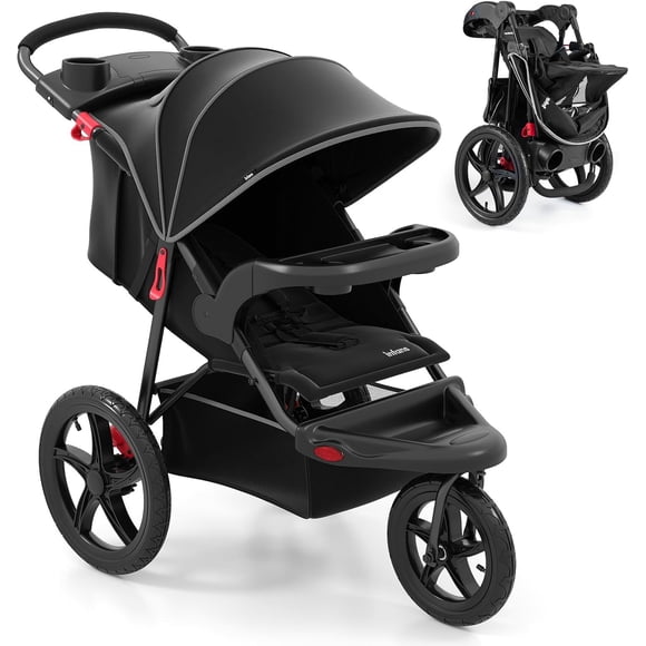 Poussette de Jogging INFANS, Système de Voyage Jogger avec Suspension Absorbant les Chocs, Plateau de Repas, Porte-Gobelet, Dossier Réglable, Poussettes Légères pour Nouveau-Né
