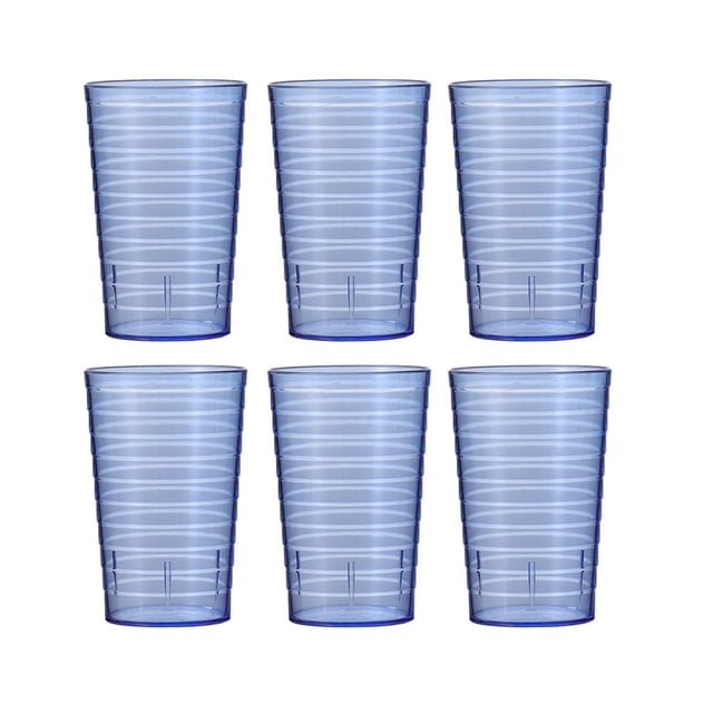 Cups for Acrylic High Grade Plastic Drinking Cups Plastic Water Glas Fast, featuring a set of six blue transparent plastic cups. Each cup has a 300ml capacity and is made from thickened PS material, measuring 6.7 cm in diameter and 10.5 cm in height. The cups are lightweight, durable, and easy to clean, suitable for holding various beverages like water, juice, or hot drinks. Their high transparency allows clear visibility of the drink inside, making them ideal for daily use or outdoor activities.