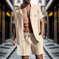 thumbnail image 4 of Ensemble de Costume pour Homme de Printemps Uni, Pingouin, Veste à Manches Courtes à Col Rabattu, Pantalon, Haut, Short, Pantalon, Coton, Pantalon pour Homme, Costume et Costume en Lin, 4 of 7