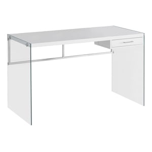 Monarch Specialties Bureau d'ordinateur, Bureau à la maison, Ordinateur portable, Tiroirs de rangement, 48"l, Travail, Verre trempé, stratifié, Blanc brillant, clair, contemporain, moderne