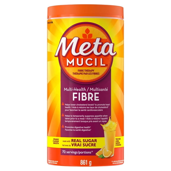 Metamucil Daily Fibre Powder, Real Sugar, Orange Flavour, 72 Servings, 3 in 1 Multi-Health Benefit, Plant-Based, Psyllium Husk, Daily Fibre for Digestive Health