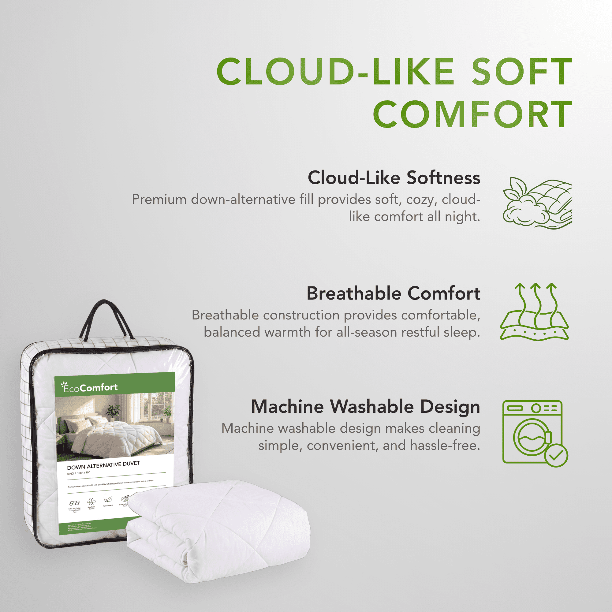 EcoComfort Down Alternative Comforter Duvet Insert Twin (66" x 90"), All Season Quilted Box-Stitch White Duvet, 250 GSM Hypoallergenic Fill, Machine Washable, OEKO-TEX Certified