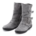 thumbnail image 4 of jsaierl Women Suede Round Toe Zipper Flat Pure Color Buckle Strap Keep Warm Snow Boots, 4 of 6