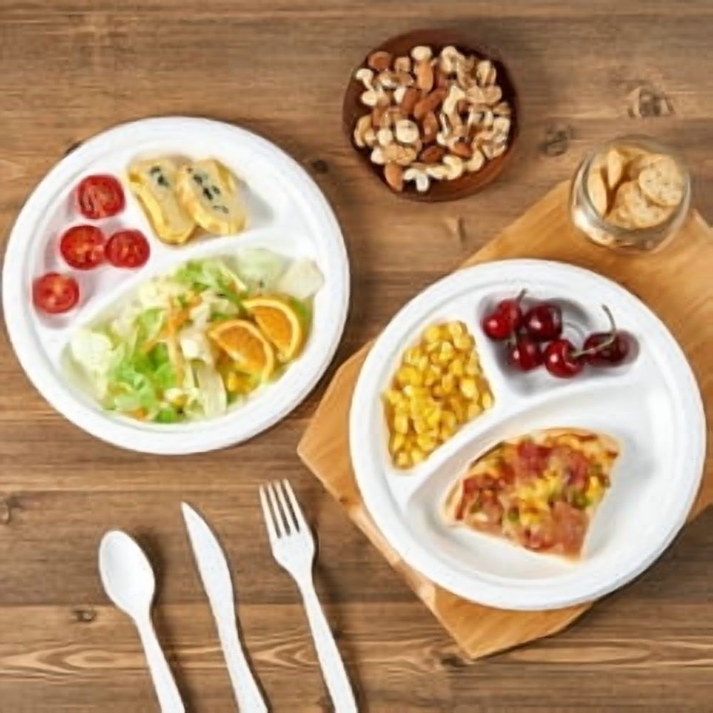 Go4Green 3 Compartment Round Plates, 20 Pieces
