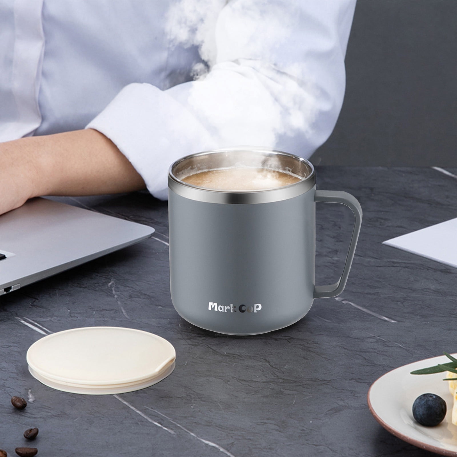 Qonioi Tasse à Café en Acier Inoxydable avec Couvercle, Tasse de Voyage 400 ml à Double Isolation, Gobelet Réutilisable à Isolation sous Vide pour Boissons Chaudes Froides Maison Bureau Camping