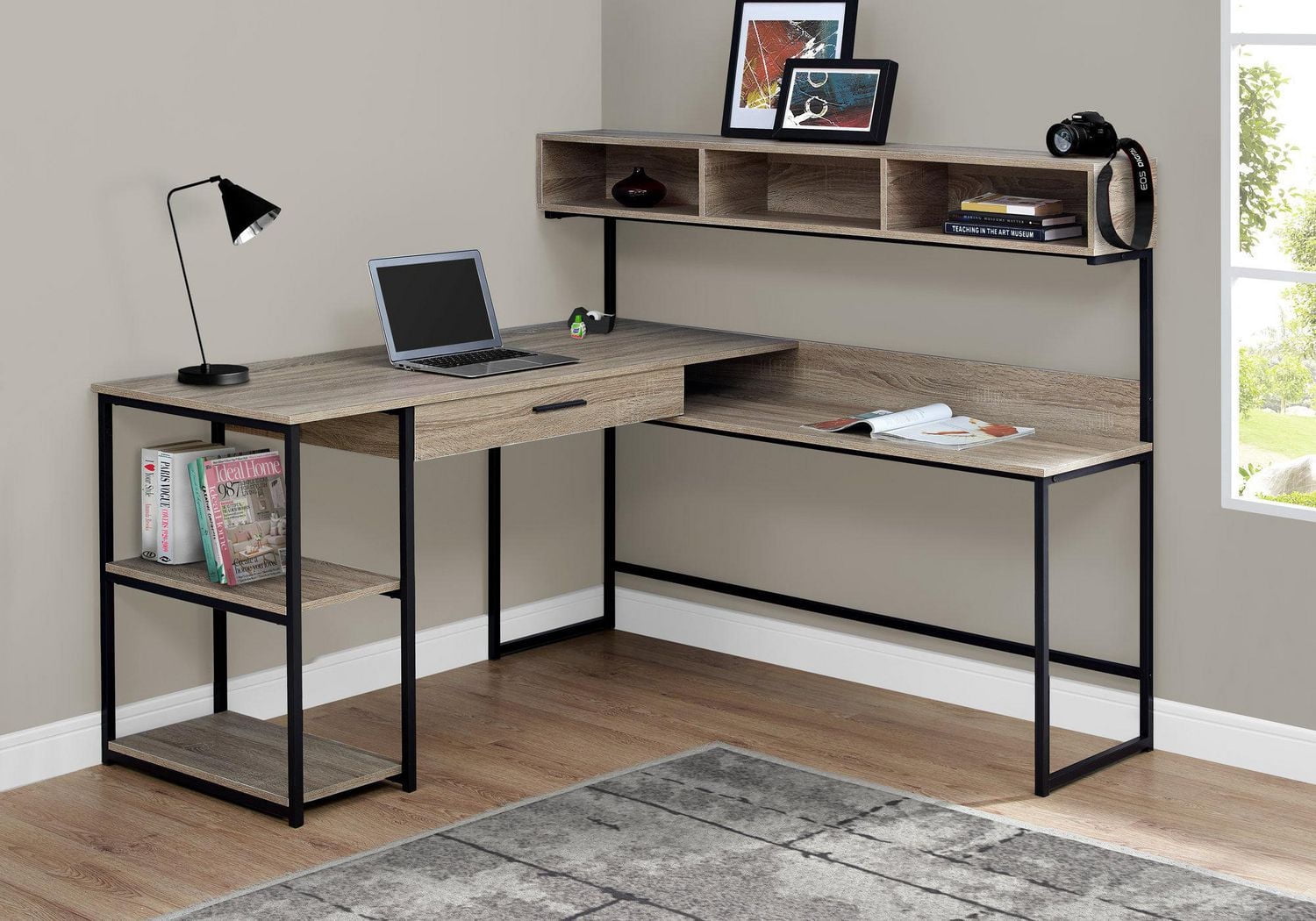 Monarch Specialties Computer Desk, Home Office, Corner, Storage Drawers, L Shape, Work, Laptop, Metal, Laminate, Brown, Black, Contemporary, Modern